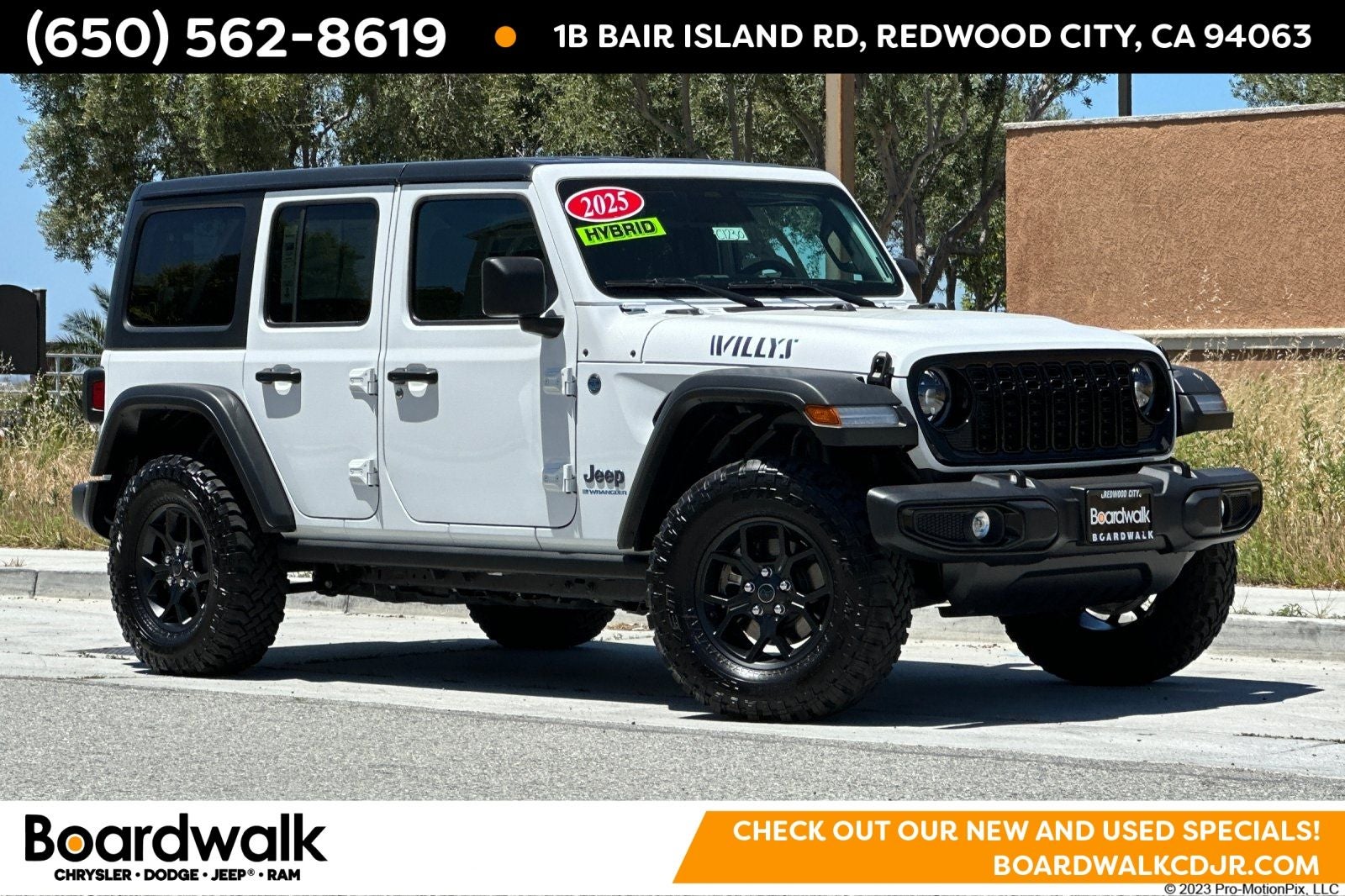2025 Jeep Wrangler Willys 4xe in Bright White Clearcoat — front three-quarter view