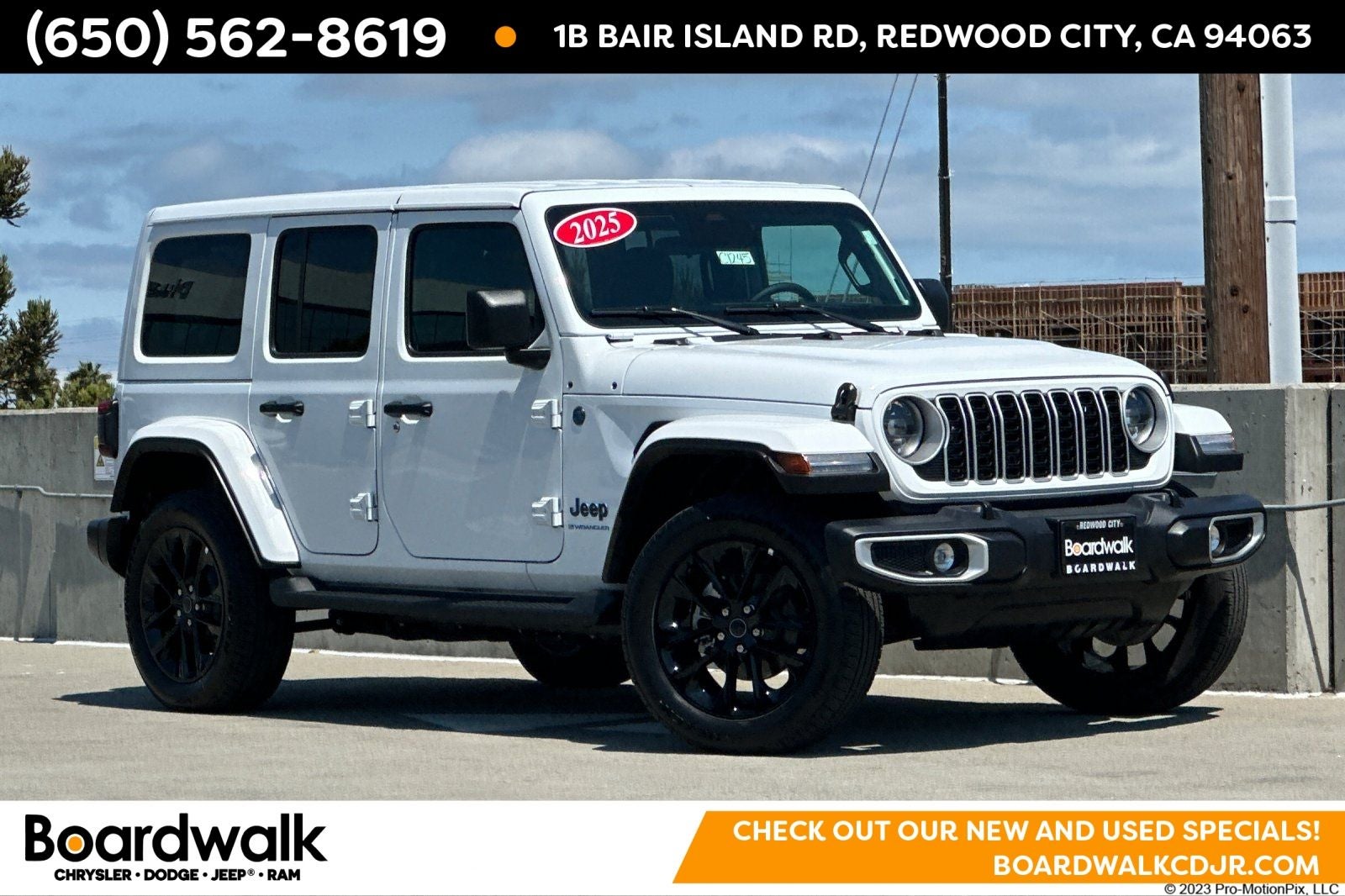 2025 Jeep Wrangler Sahara 4xe in Bright White Clearcoat — front three-quarter view