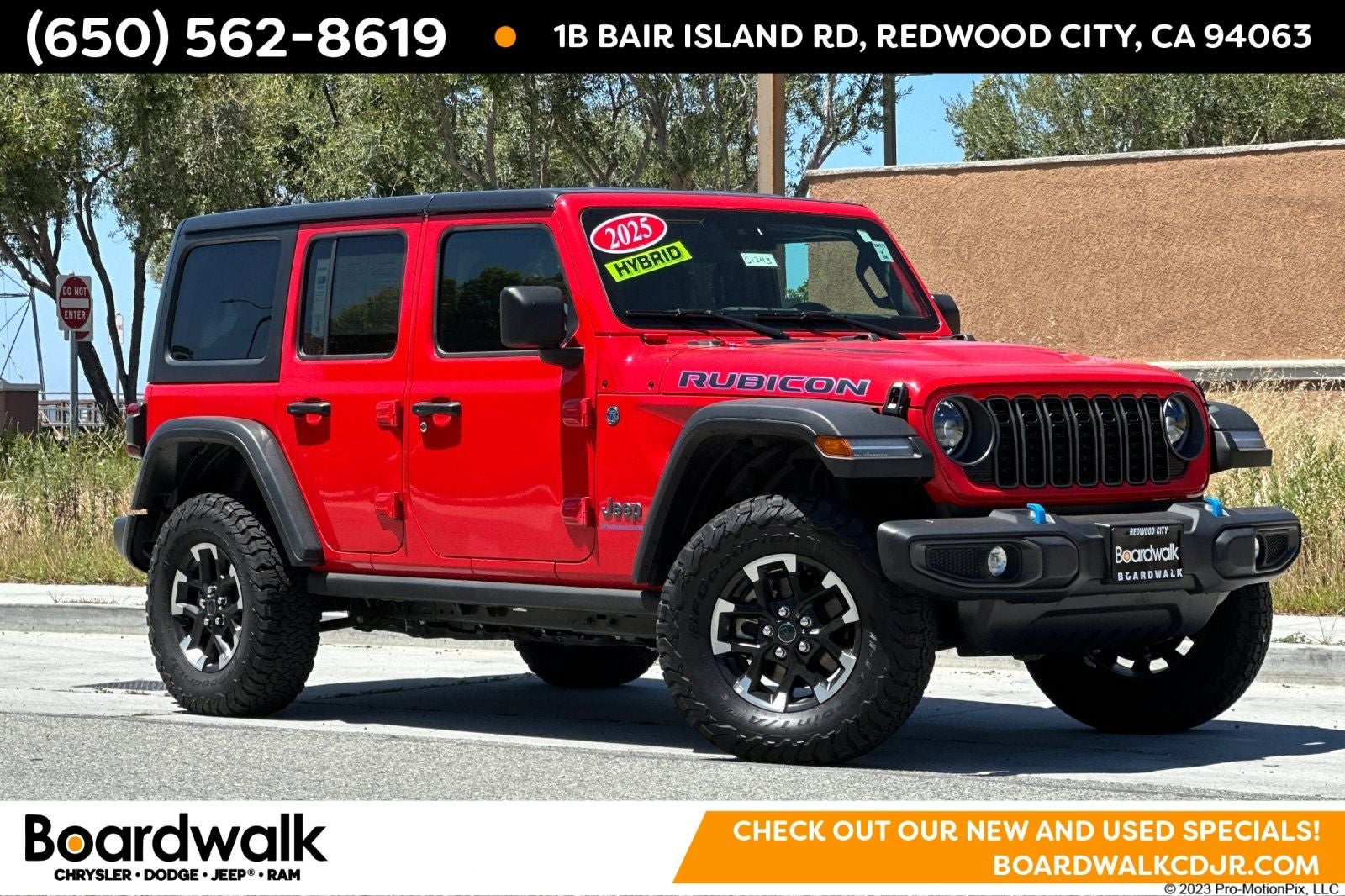 2025 Jeep Wrangler Rubicon 4xe in Firecracker Red Clearcoat — front three-quarter view