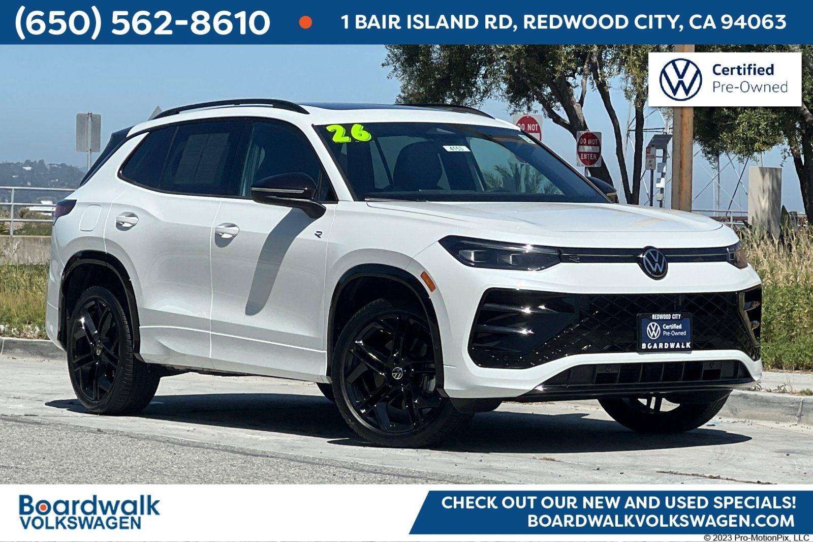 2026 Volkswagen Tiguan 2.0T SE R-Line Black in Opal White Pearl — front three-quarter view