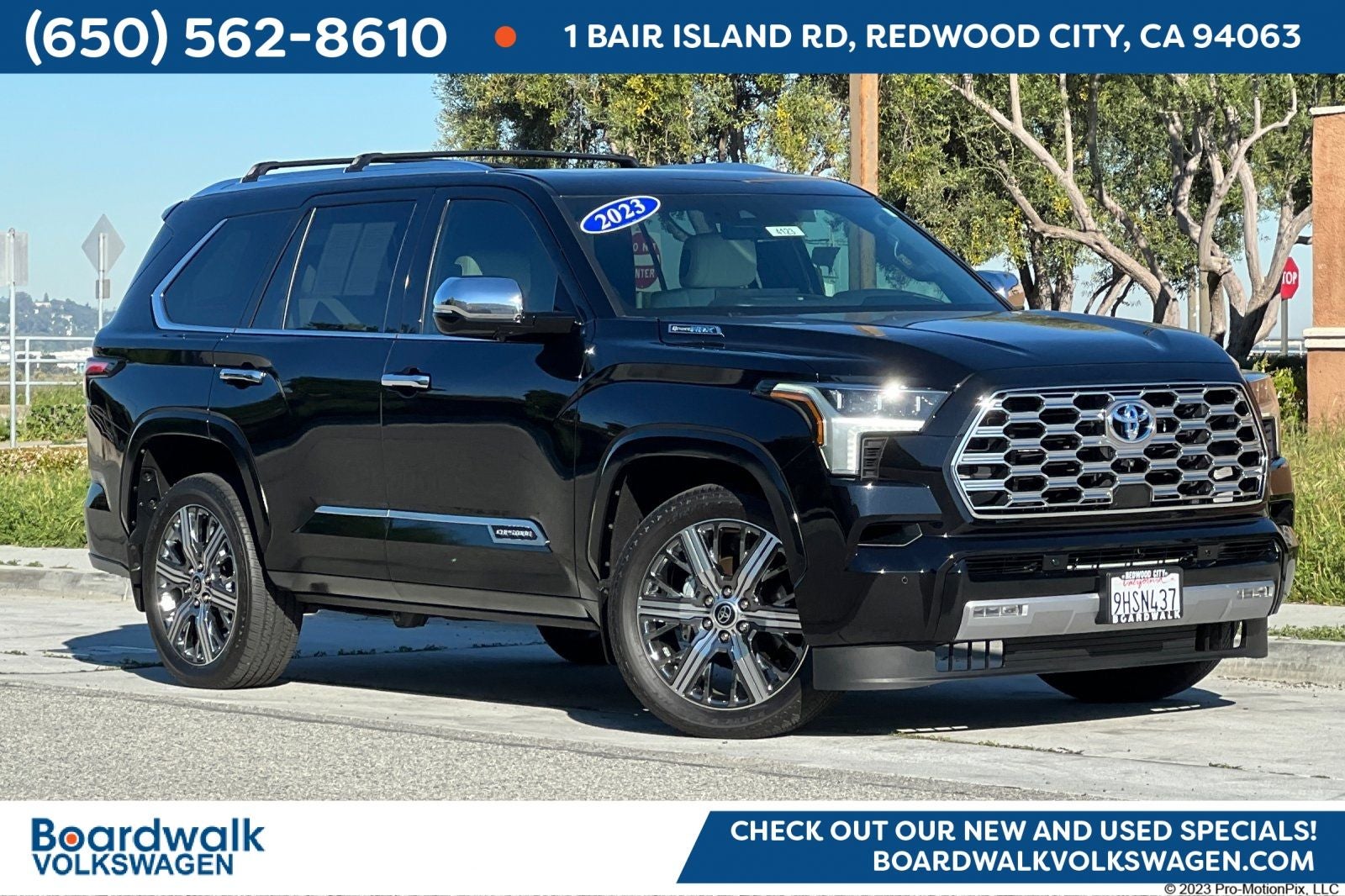 2023 Toyota Sequoia Capstone in Midnight Black Metallic — front three-quarter view